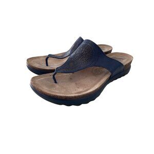 Dansko Priya Thong Sandals Size 37 Navy Blue Embossed Madala Cork Sole Comfort